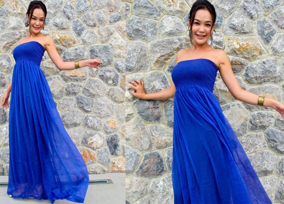 Blue Chiffon Maxi Dress